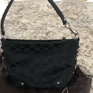 Adorable black nylon/leather and silver trim Coach bag
